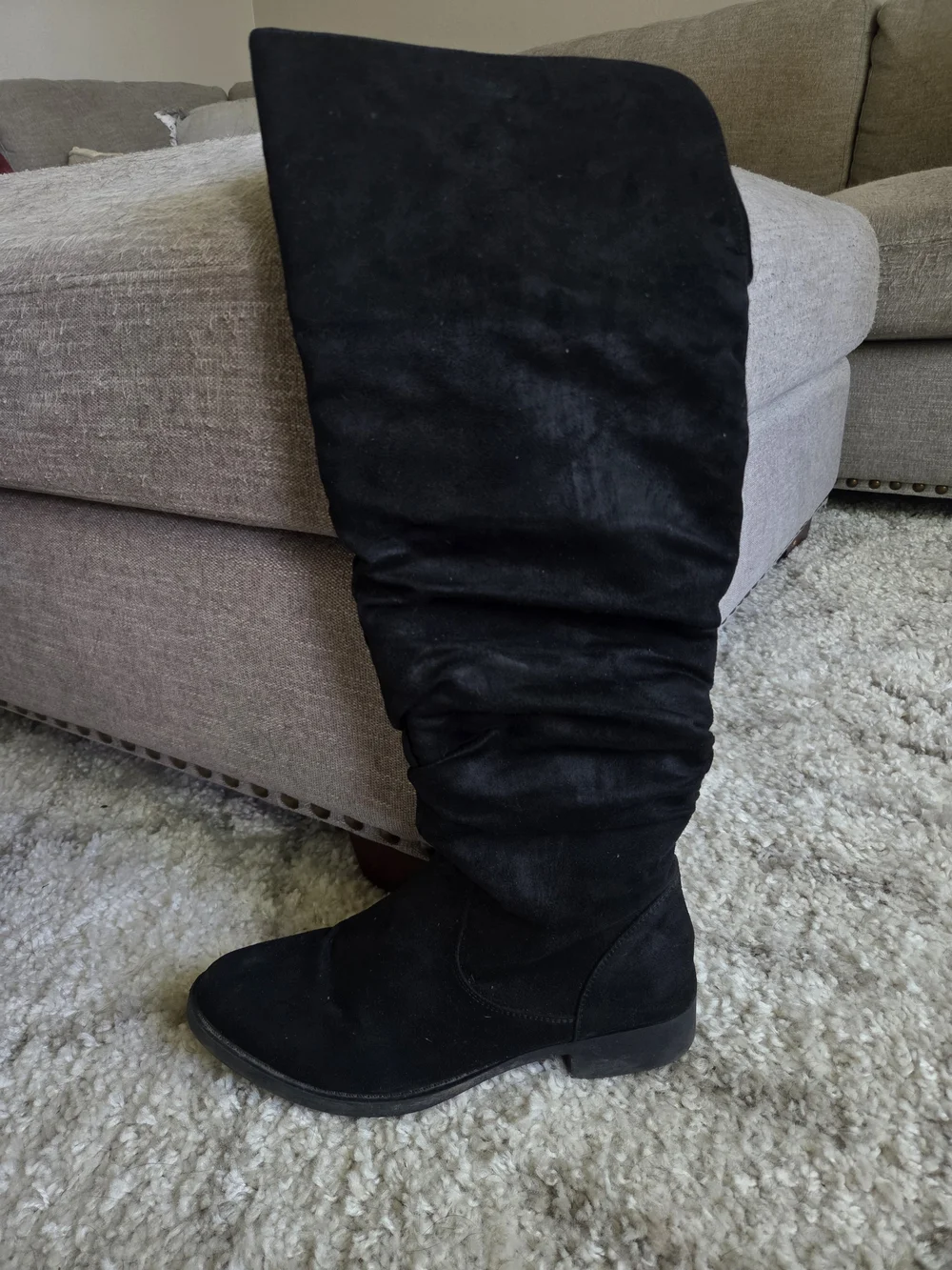 JustFab Saria Wide Calf Flat Boot Black Suede